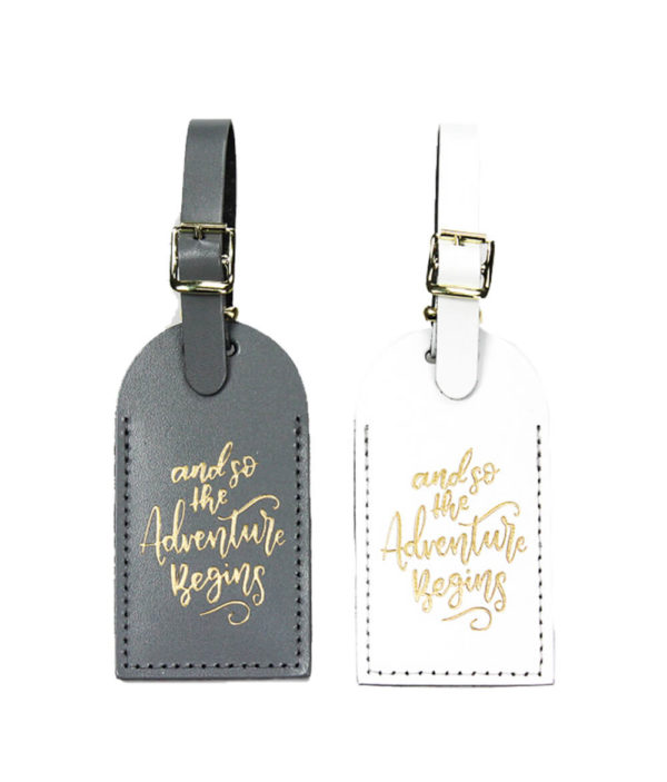 Adventure Luggage Tag in gray or white in a gift box by The Paisley Box
