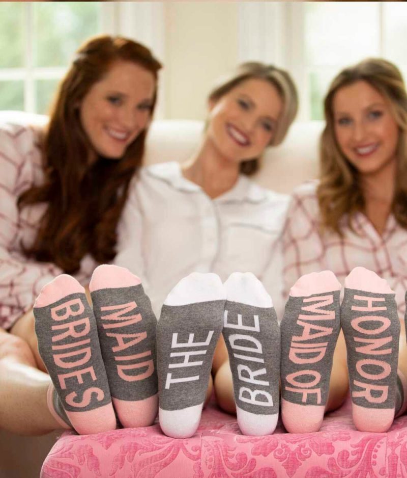 Bridal Party socks with THE BRIDE on sole, also available in Bridesmaid or Maid of Honor - by The Paisley B'ox