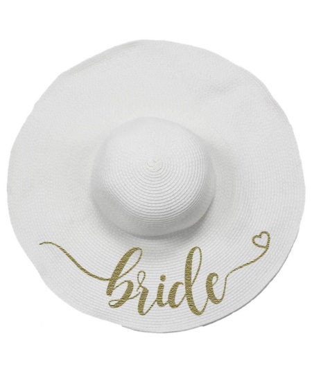 Bride Sun Hat with Floppy Wide brim in white for Bachelorette/ Honeymoon