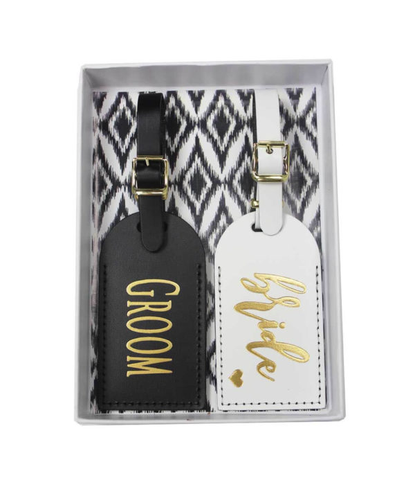 Bride and Groom Luggage Tags in gift box, Mr Mrs Gifts- The Paisley Box