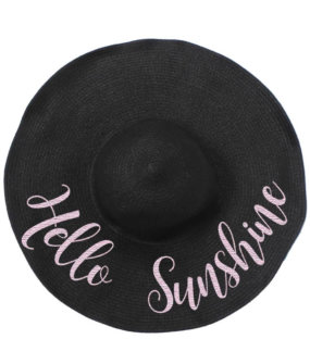 Hello Sunshine Hat - floppy hat with wide brim in black with pink thread by The Paisley Box