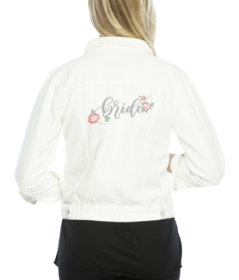 Bride Jean Jacket in white or denim color by The Paisley Box