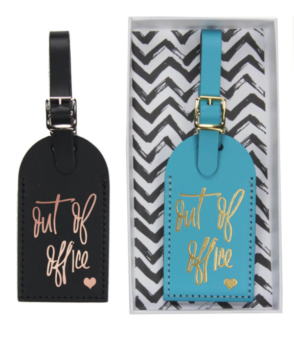 Out of Office cute luggage tags in black or turquoise by The Paisley Box