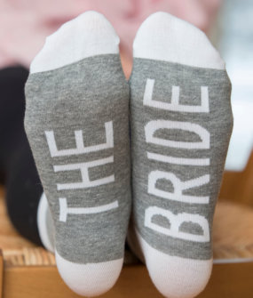 Bridal Party Socks with THE BRIDE on sole, also available in Bridesmaid and Maid of Honor - Bride Socks made by the Paisley Box