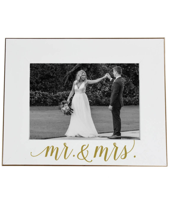 Mr and Mrs Frame for 5x7 photos in white with gold text - The Paisley Box